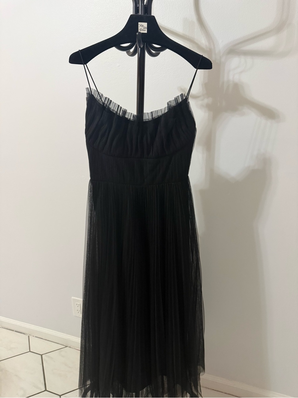 Monique Lhuillier Black Tulle Spaghetti-Strap Midi Dress for Girls